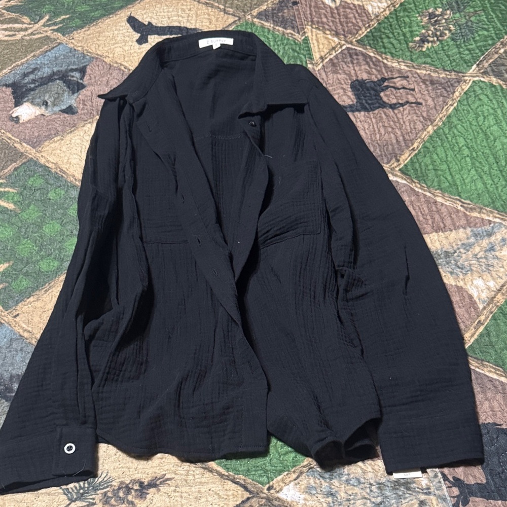 Z supply waffle Black Button-Up Shirt